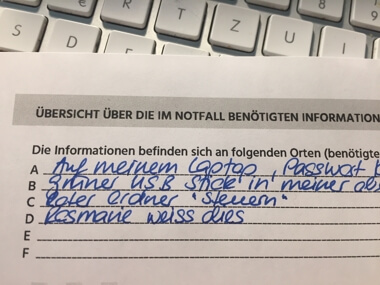 Notfallplanung Schritt 1